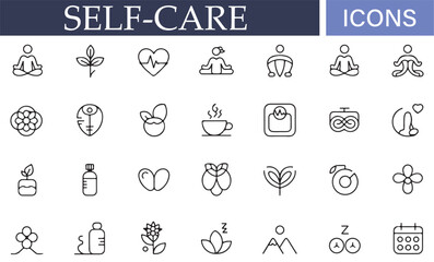 Icons for self-care, relaxation, and healthy lifestyle practices
