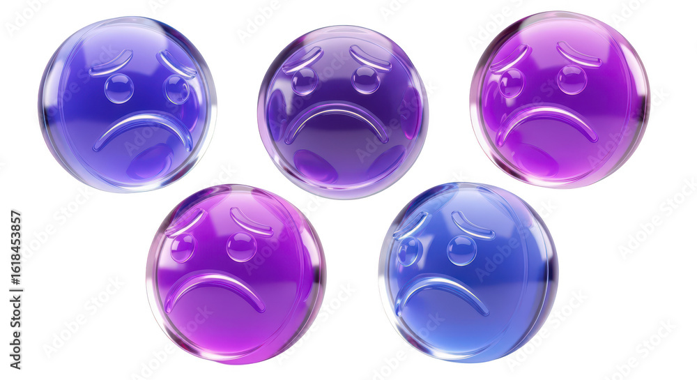 Poster glass sphere sad emoticons displaying various colors arranged on a white background; used for emotio