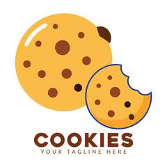 Deliciously tempting chocolate chip cookie and a bite taken out of another cookie with the word cookies and your tagline here text below