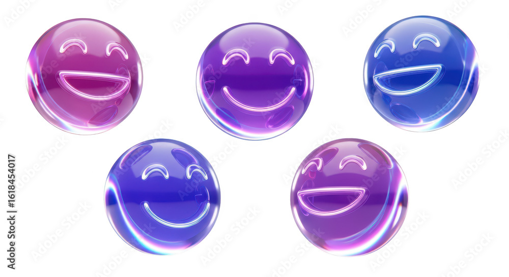 Poster 3d translucent smiling spheres floating against a bright white background representing joy and posit