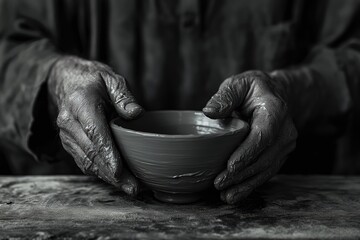 A potter's hands carefully shape a clay bowl, showcasing the artistry and dedication involved in crafting pottery.