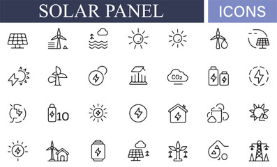Solar panel icons for electricity generation and sustainable energy