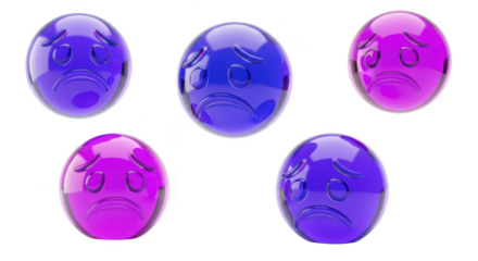 3D rendered sad emoji spheres isolated on white depicting feelings of sadness Suitable for illustrating emotions mental health or web design elements