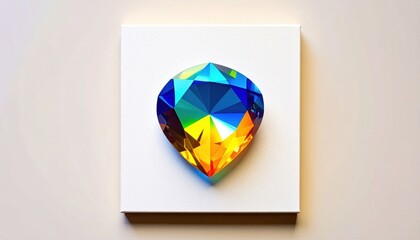 Colorful Facetted Diamond On White Canvas