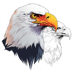 Fototapeta premium Two eagle heads are depicted in a graphic illustration style