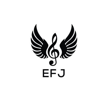 Creative Music Logo with Treble Clef and Wings &ndash;EFJ Musical Brand Identity Design. EFJ Letter Logo.
