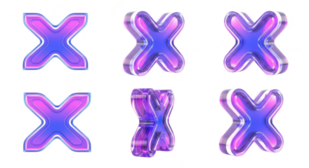 Rendered 3D capital letter X rotating with varying perspectives on a white background for design elements and alphabet projects