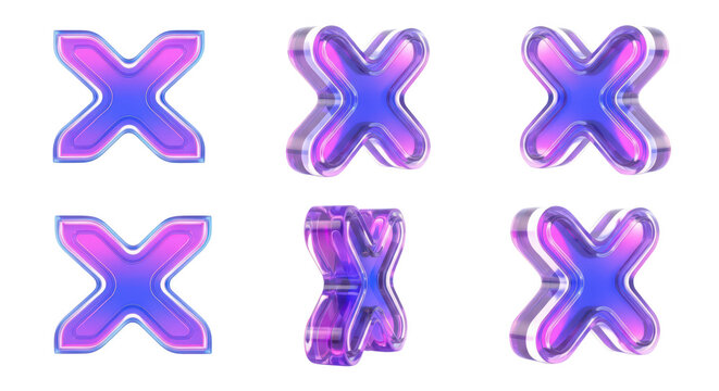 Rendered 3D capital letter X rotating with varying perspectives on a white background for design elements and alphabet projects - Powered by Adobe
