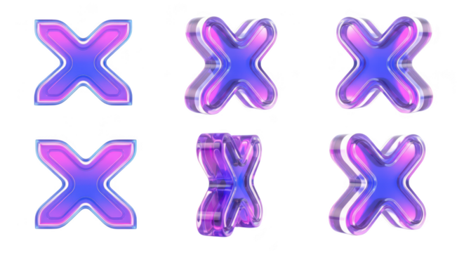 Rendered 3D capital letter X rotating with varying perspectives on a white background for design elements and alphabet projects - Powered by Adobe