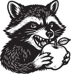angry raccoon biting an apple © Daria