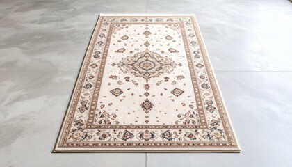 Cream Beige Patterned Area Rug With Brown Detail