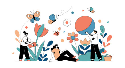 Enjoying a vibrant spring garden with friends and nature's beauty all around us