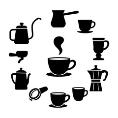 Coffee silhouette vector set design on white background