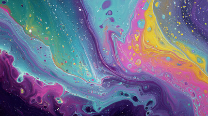 Cosmic liquid motion, abstract harmony of soft shapes and neon colors
