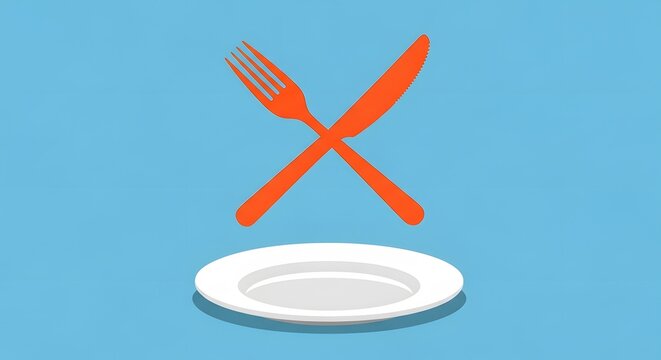 Minimalist Hunger Awareness Illustration with Empty Plate and Orange Cutlery