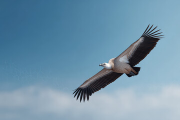 Obraz premium majestic bird soaring in clear sky accompanied by virtual infographics on its migration path