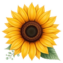 A beautiful and vibrant sunflower illustration in full bloom, showcasing detailed yellow petals and botanical elements on a clean background.
