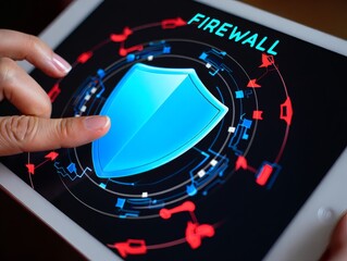 Digital Security Shield on Tablet Protecting Your Online Data