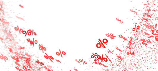 Abstract background of red percentage symbols exploding. Ideal for sales, discounts, and promotions.