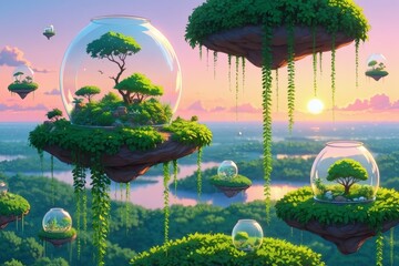 Surreal Floating Gardens A Vision of Futuristic Landscaping and Environmental Harmony