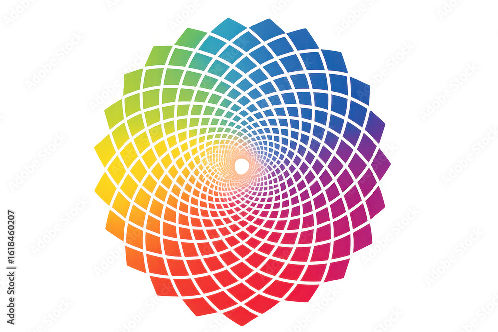 Aufkleber rainbow spiral with white grid creating an optical illusion effect, isolated on transparent backgrou