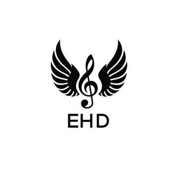 Creative Music Logo with Treble Clef and Wings &ndash;EHD Musical Brand Identity Design. EHD Letter Logo.
