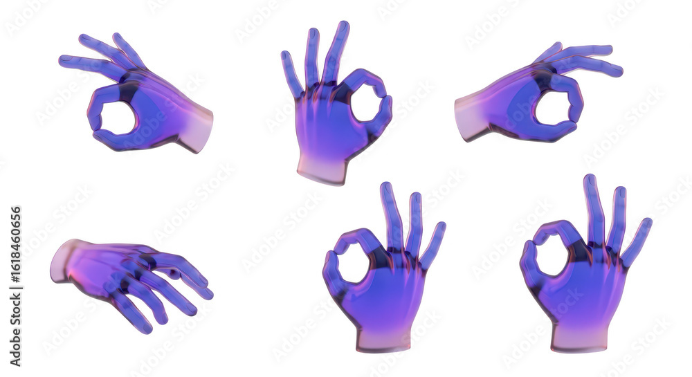 Poster 3d rendered robotic hands forming 'okay' gestures isolated on a white background usable for technolo