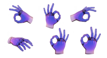 3D rendered robotic hands forming 'okay' gestures isolated on a white background usable for technology approval and concepts