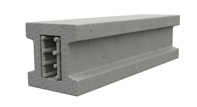 A precast concrete I-beam with a hollow core and reinforcement, shown in cross-section on a white background.