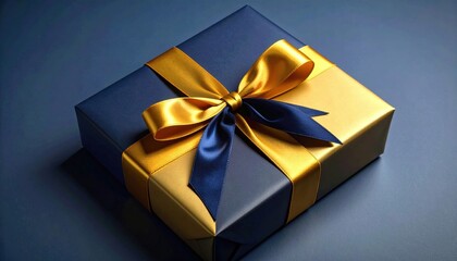 Dark Blue Gift Box With Golden Ribbon
