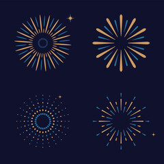 Bright blue, gold, and navy fireworks background. Use for Christmas party themes, celebration posters, banners, or invites.