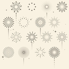 Gold and soft cream fireworks in a vintage style. Elegant fireworks background for Christmas party, festive banners, posters, or seasonal invites.
