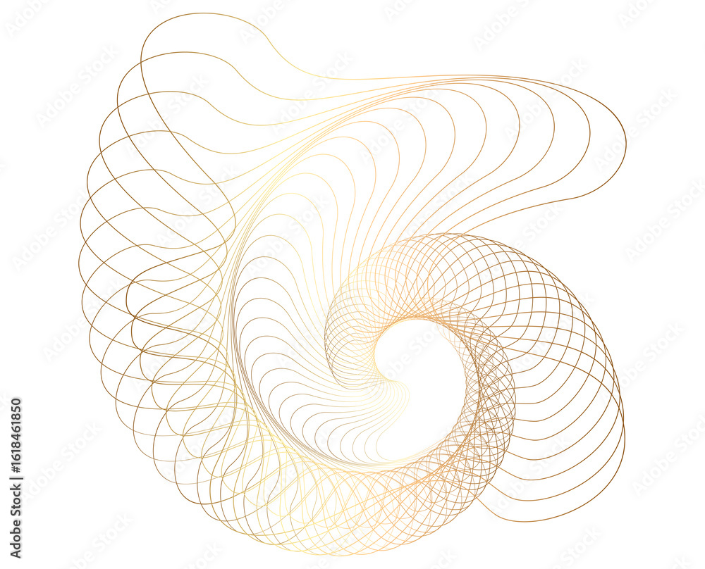 Aufkleber design elements. gold wave of many sparkling lines. abstract circle glow wavy shape on a white backg
