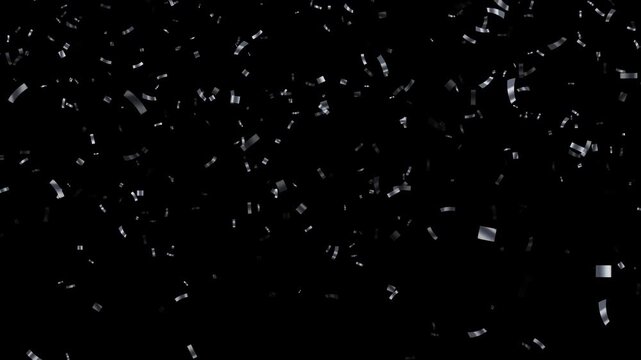 silver metallic confetti rain isolated alpha channel animation, birthday party and anniversary celebration overlay motion design element	