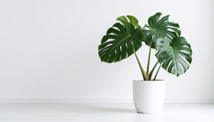 Stylish Potted Monstera Plant Against White Background