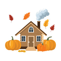 Charming Autumn Cabin With Smoke Pumpkins