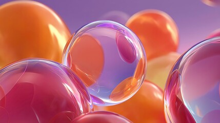 Colorful Abstract Bubbles with Reflective Surfaces in Soft Lighting