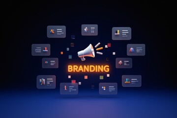 3D digital marketing concept with a glowing promotion sign and telephone communication icon for sales and discounts.