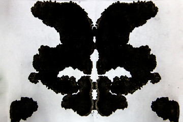 Black Rorschach Test draws interesting and bizarre figures on a white background	
