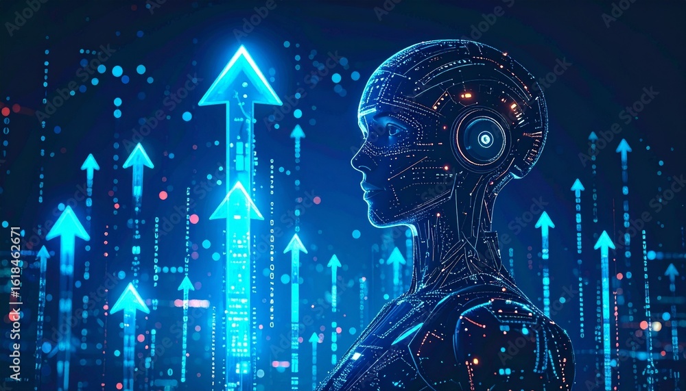 Aufkleber digital artificial intelligence with ascending arrows, representing innovation and technological adv
