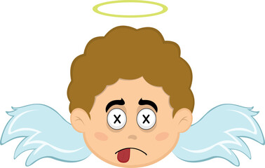 vector illustration face angel character cartoon, with crosses eyes in concept of dead character