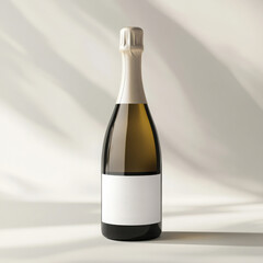 Elegant champagne bottle mockup with blank white label, isolated on clean background.