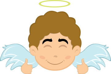 vector illustration face angel character cartoon, with a happy expression and his hands with the thumbs up