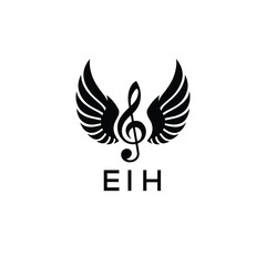 Creative Music Logo with Treble Clef and Wings –EIH Musical Brand Identity Design. EIH Letter Logo.
