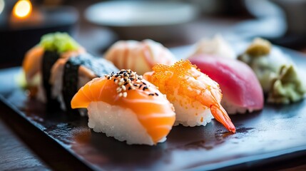 A modern Japanese restaurant with elegant sushi presentation.