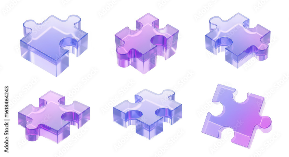 Poster transparent puzzle pieces on a white surface arranged to suggest solutions perfect for concepts abou