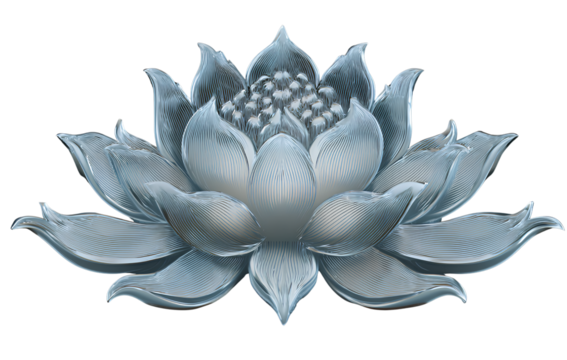 A lotus flower design logo, in silver and black colors, in a vector style, with a transparent background. - Powered by Adobe