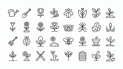 Fototapeta premium Vector art of collection of various gardening and plant icons isolated on white background in simple style