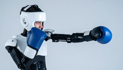 A boxer in boxing gear is throwing a punch. The image is set against a plain background and captures the dynamism of boxing