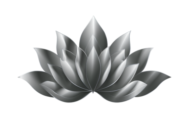 A lotus flower design logo, in silver and black colors, in a vector style, with a transparent background.